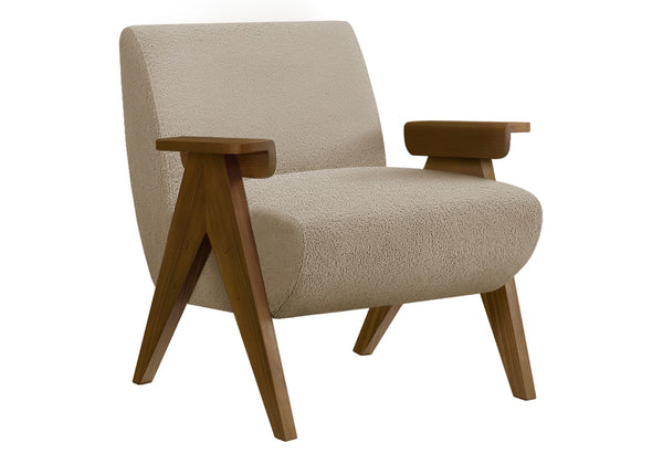English Elm Accent Chair Mid Century Modern Upholstered Beige Fabric with Walnut Wood Legs Lounge Beige B2710P501849