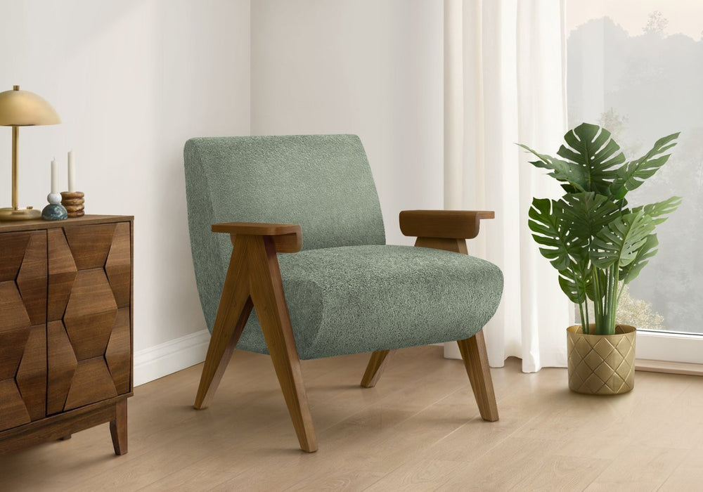 English Elm Accent Chair Mid Century Modern Upholstered Beige Fabric with Walnut Wood Legs Lounge Green B2710P501850
