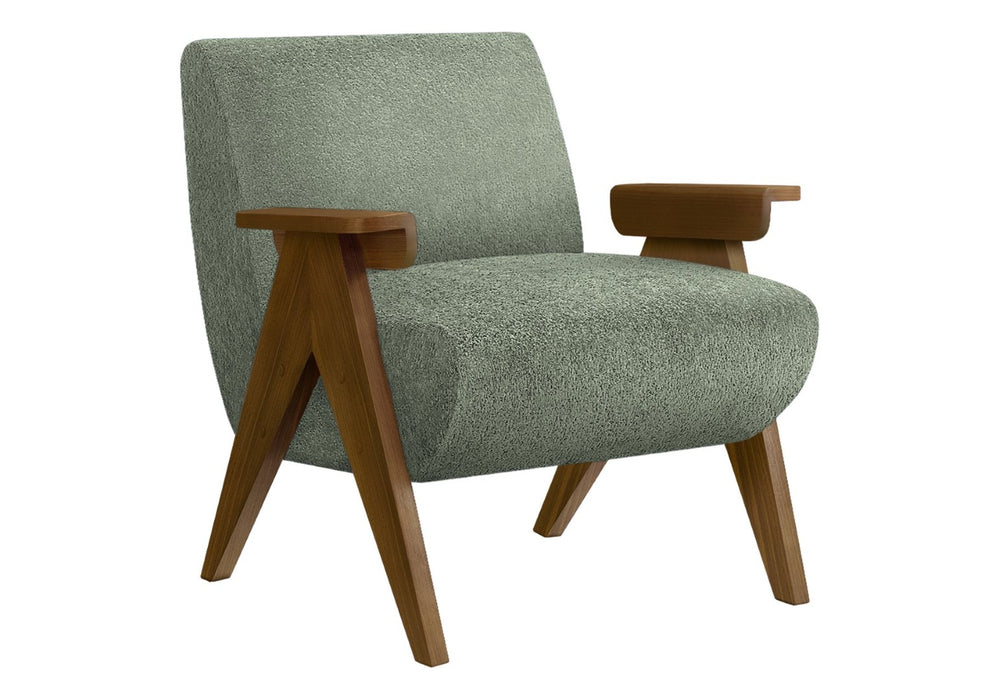 English Elm Accent Chair Mid Century Modern Upholstered Beige Fabric with Walnut Wood Legs Lounge Green B2710P501850