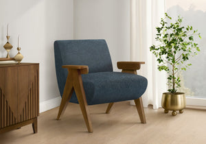 English Elm Accent Chair Mid Century Modern Upholstered Beige Fabric with Walnut Wood Legs Lounge Blue B2710P501852