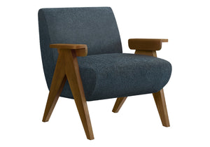 English Elm Accent Chair Mid Century Modern Upholstered Beige Fabric with Walnut Wood Legs Lounge Blue B2710P501852