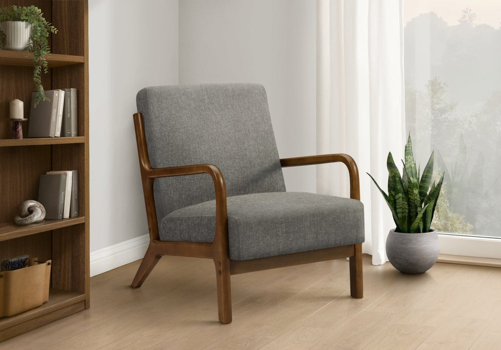 English Elm Accent Chair Mid Century Modern Upholstered Seat with Tapered Walnut Legs for Living Room Gray B2710P501853