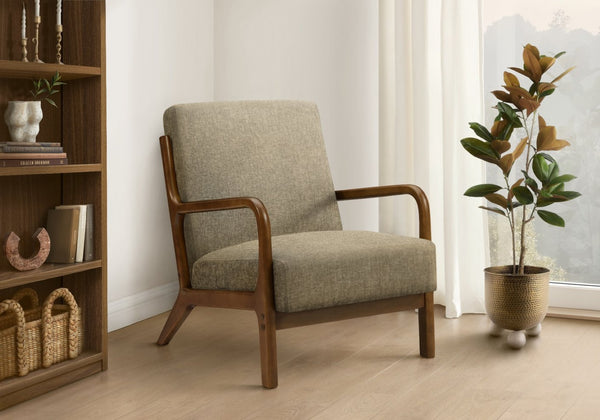 English Elm Accent Chair Mid Century Modern Upholstered Seat with Tapered Walnut Legs for Living Room Brown B2710P501854