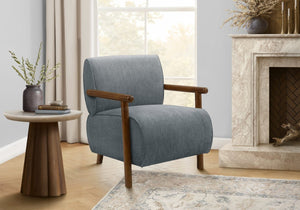 English Elm Accent Chair Mid Century Modern Upholstered Seat with Walnut Legs for Living Room Blue B2710P501860