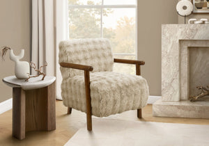 English Elm Accent Chair Faux Fur Upholstered Walnut Tapered Legs Mid-Century Living Room Seat Brown B2710P501862