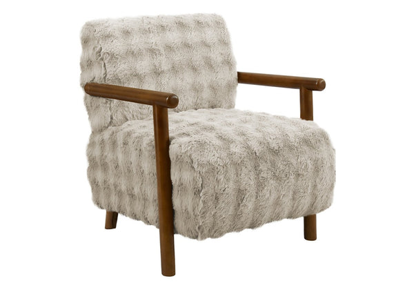English Elm Accent Chair Faux Fur Upholstered Walnut Tapered Legs Mid-Century Living Room Seat Grey B2710P501863