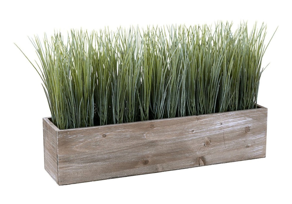 English Elm Artificial Grass Tabletop Plant in Rectangular Wood Pot for Modern Minimalist Spaces B2710P501878