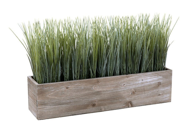 English Elm Artificial Grass Tabletop Plant in Rectangular Wood Pot for Modern Minimalist Spaces B2710P501878