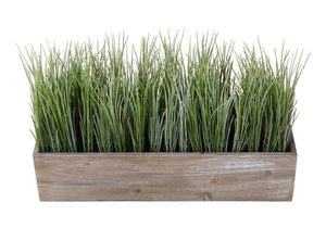 English Elm Artificial Grass Tabletop Plant in Rectangular Wood Pot for Modern Minimalist Spaces B2710P501878