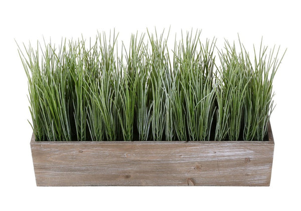 English Elm Artificial Grass Tabletop Plant in Rectangular Wood Pot for Modern Minimalist Spaces B2710P501878