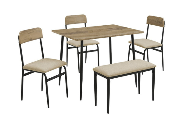 English Elm Dining Set 5 Piece Rustic Oak and Black Metal Table with Four Cushioned Chairs B2710P501889