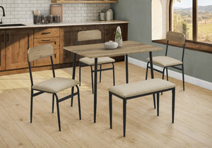 English Elm Dining Set 5 Piece Rustic Oak and Black Metal Table with Four Cushioned Chairs B2710P501889