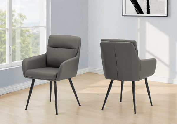 English Elm Dining Side Chairs Set of 2 Faux Leather Upholstered with Sleek Metal Legs Modern Grey B2710P501891