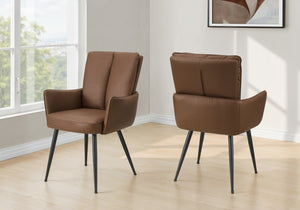 English Elm Dining Side Chairs Set of 2 Faux Leather Upholstered with Black Metal Legs Modern B2710P501892