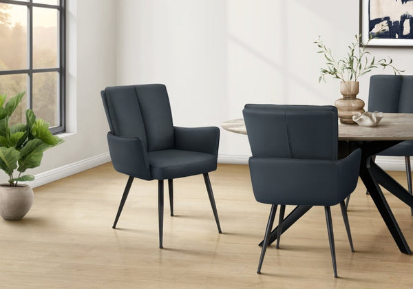 English Elm Dining Arm Chairs Set of 2 Blue Faux Leather with Black Metal Frame Modern Style B2710P558632