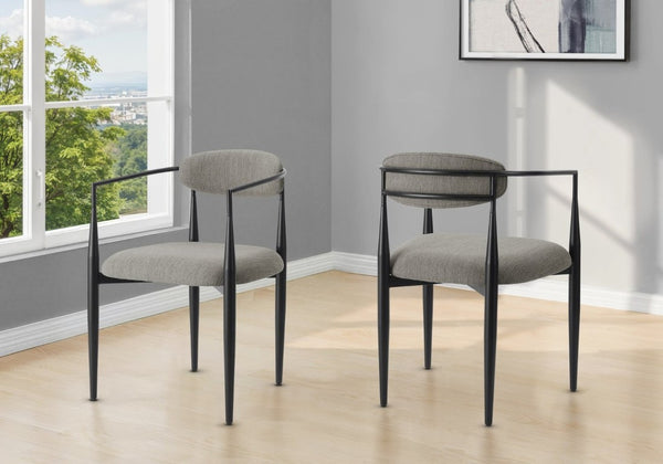 English Elm Dining Side Chairs Set of 2 Grey Upholstered Foam Seat Black Metal Legs Modern B2710P558633