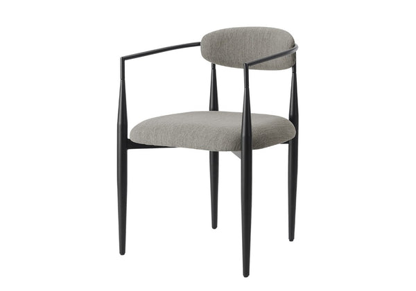 English Elm Dining Side Chairs Set of 2 Grey Upholstered Foam Seat Black Metal Legs Modern B2710P558633