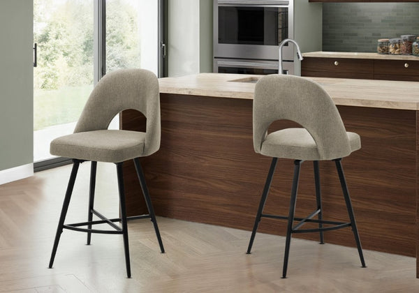 English Elm Barstool, Set of 2 Swivel Counter Height Beige Fabric Seat Black Metal Frame Modern B2710P558634