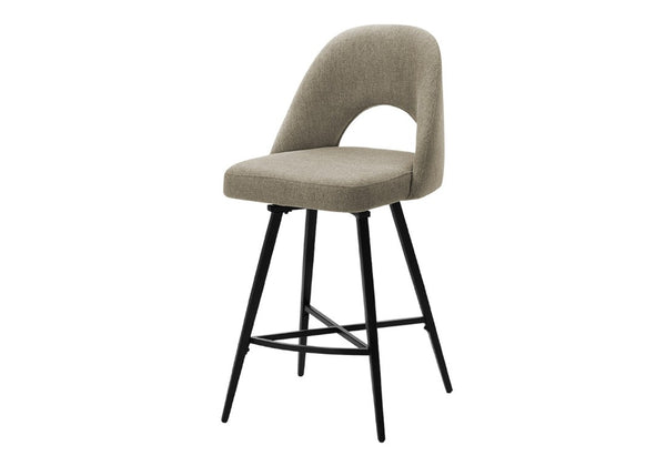English Elm Barstool, Set of 2 Swivel Counter Height Beige Fabric Seat Black Metal Frame Modern B2710P558634