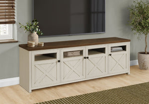 English Elm Tv Stand 72 Inch Two Tone Washed Oak Media Console with Closed Storage Cabinet B2710P558643