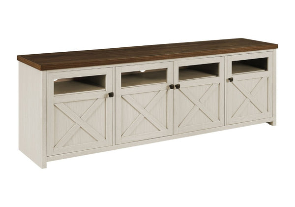 English Elm Tv Stand 72 Inch Two Tone Washed Oak Media Console with Closed Storage Cabinet B2710P558643