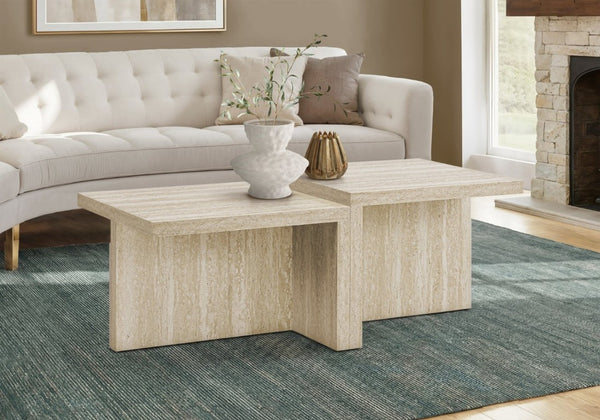 English Elm Coffee Table Rectangular Two Tier Travertine Laminate Top Modern Living Room Anchor B2710P558645
