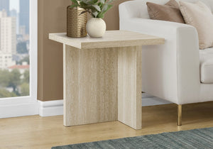 English Elm Accent Table with Travertine Stone Look Laminate Top for Modern Living Spaces B2710P558646