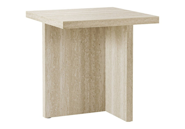English Elm Accent Table with Travertine Stone Look Laminate Top for Modern Living Spaces B2710P558646