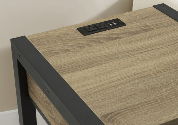 English Elm Accent Table Two Tier with Drawer USB Port Dark Laminate Metal Contemporary Side Taupe B2710P558647