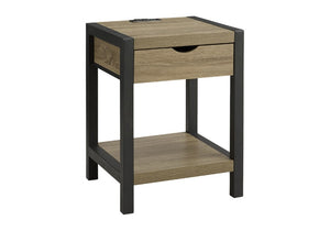 English Elm Accent Table Two Tier with Drawer USB Port Dark Laminate Metal Contemporary Side Taupe B2710P558647