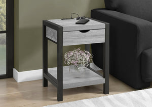 English Elm Accent Table Two Tier with Drawer USB Port Dark Laminate Metal Contemporary Side Gray B2710P558648