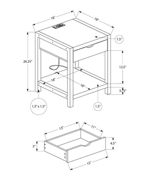 English Elm Accent Table Two Tier with Drawer USB Port Dark Laminate Metal Contemporary Side Gray B2710P558648