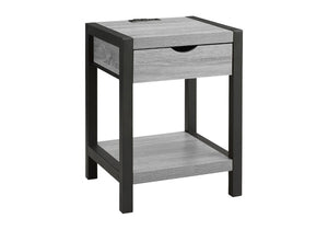 English Elm Accent Table Two Tier with Drawer USB Port Dark Laminate Metal Contemporary Side Gray B2710P558648
