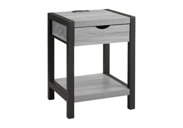 English Elm Accent Table Two Tier with Drawer USB Port Dark Laminate Metal Contemporary Side Gray B2710P558648