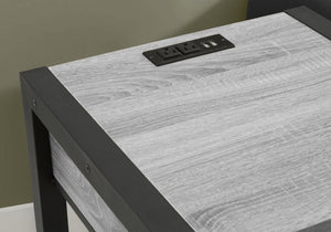 English Elm Accent Table Two Tier with Drawer USB Port Dark Laminate Metal Contemporary Side Gray B2710P558648