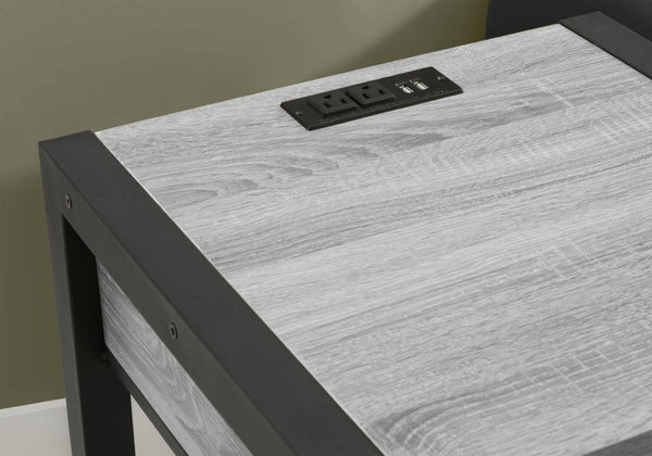 English Elm Accent Table Two Tier with Drawer USB Port Dark Laminate Metal Contemporary Side Gray B2710P558648