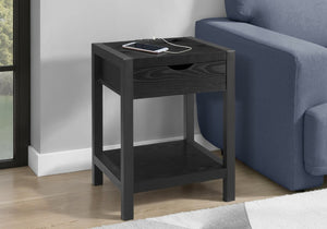 English Elm Accent Table Two Tier with Drawer USB Port Dark Laminate Metal Contemporary Side Black B2710P558649