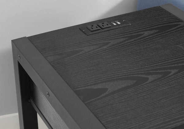 English Elm Accent Table Two Tier with Drawer USB Port Dark Laminate Metal Contemporary Side Black B2710P558649