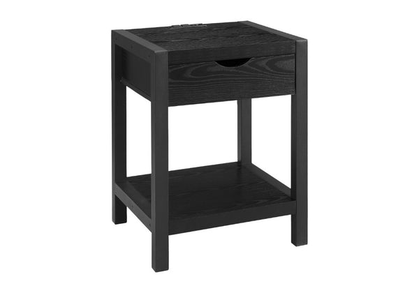 English Elm Accent Table Two Tier with Drawer USB Port Dark Laminate Metal Contemporary Side Black B2710P558649