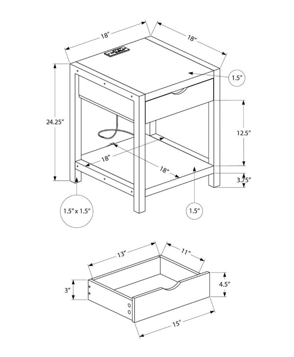 English Elm Accent Table Two Tier with Drawer USB Port Dark Laminate Metal Contemporary Side Black B2710P558649