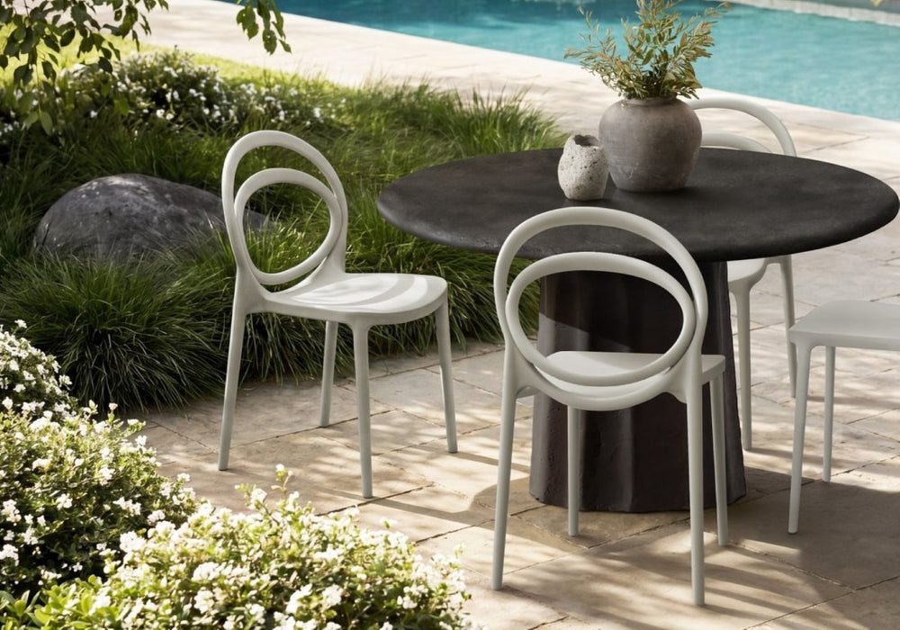 English Elm Outdoor Stackable Resin Dining Chairs Set of 4 Weather Resistant Modern Patio Seating Gray B2710P558651