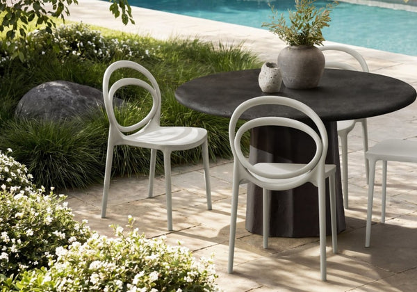English Elm Outdoor Stackable Resin Dining Chairs Set of 4 Weather Resistant Modern Patio Seating Gray B2710P558651