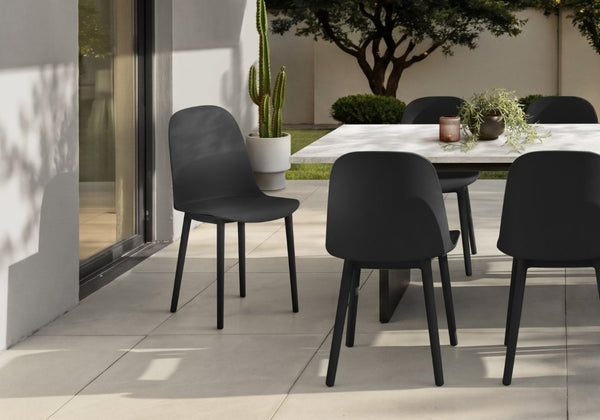 English Elm Outdoor Resin Dining Chairs Set of 4 Weather Resistant Matte Curved Contemporary Patio Black B2710P558654