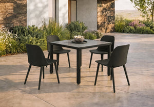 English Elm Outdoor Resin Dining Chairs Set of 4 Weather Resistant Matte Curved Contemporary Patio Black B2710P558654