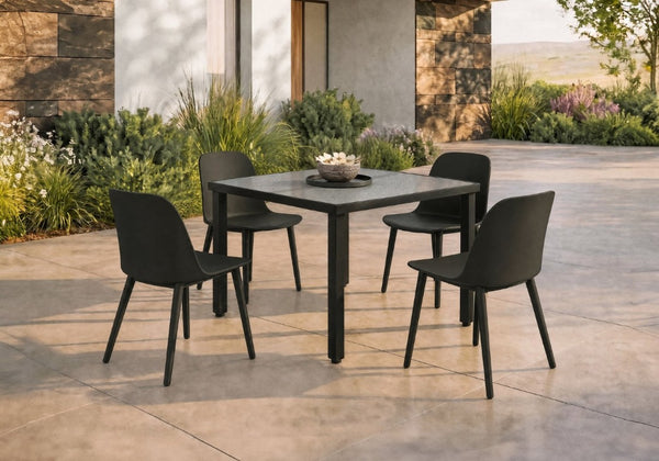 English Elm Outdoor Resin Dining Chairs Set of 4 Weather Resistant Matte Curved Contemporary Patio Black B2710P558654