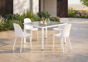 English Elm Outdoor Resin Dining Chairs Set of 4 Weather Resistant Matte Curved Contemporary Patio White B2710P558655