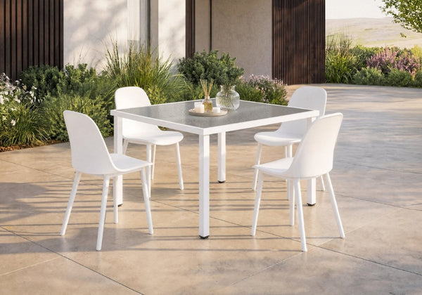 English Elm Outdoor Resin Dining Chairs Set of 4 Weather Resistant Matte Curved Contemporary Patio White B2710P558655