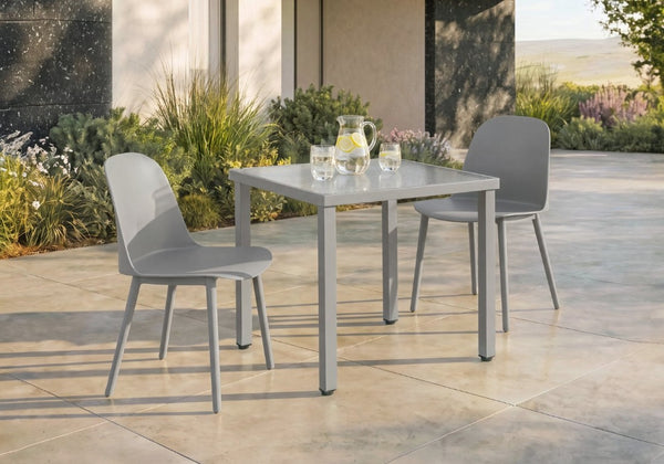 English Elm Outdoor Resin Dining Chairs Set of 4 Weather Resistant Matte Curved Contemporary Patio Grey B2710P558656