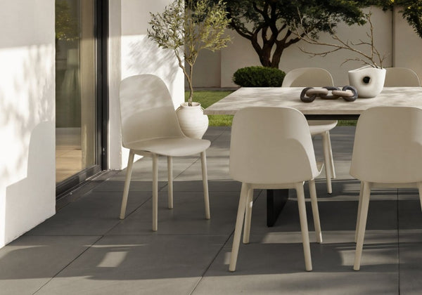 English Elm Outdoor Resin Dining Chairs Set of 4 Weather Resistant Matte Curved Contemporary Patio Taupe B2710P558657