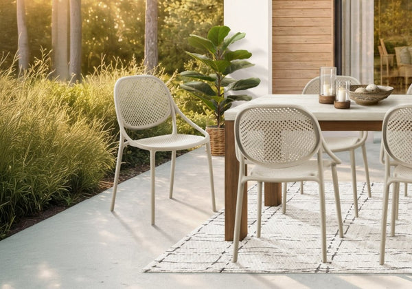 English Elm Outdoor Stacking Resin Armchairs Set of 4 Weather Resistant Patio Dining Seating Taupe B2710P558661